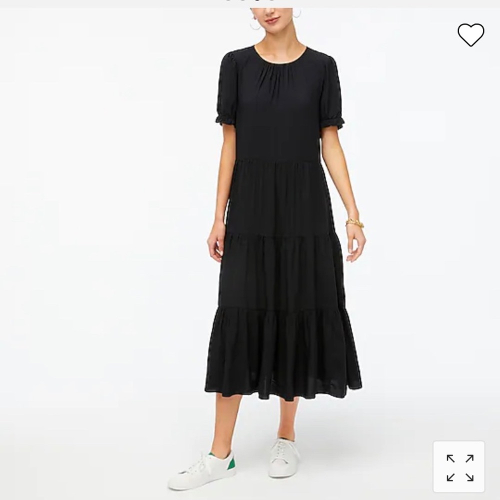 NWT J. Crew Puff-Sleeve Tiered Midi Dress, Black, Size M